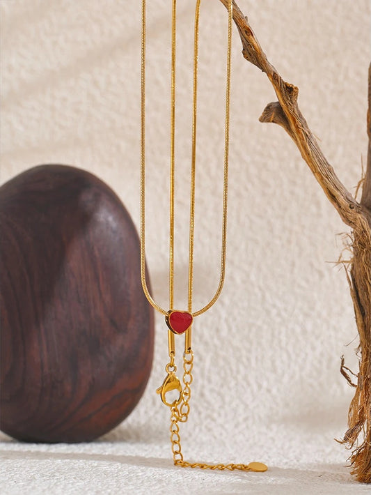 Red enamel small heart love pendant necklace - product image