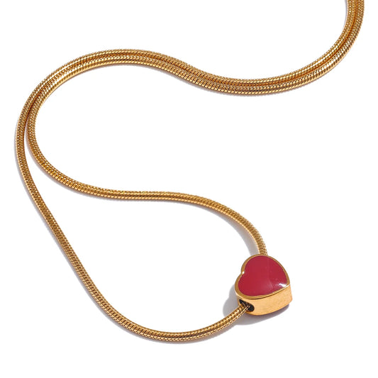 Red enamel small heart love pendant necklace - product image
