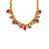 Red Enamel Strawberry Necklace Bracelet Set