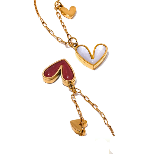 Red enamel white natural shell heart pendant necklace - product image