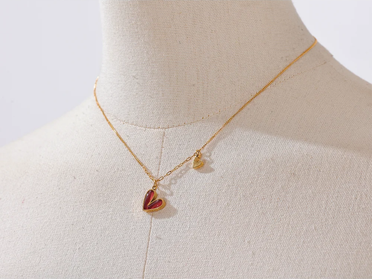 Red enamel white natural shell heart pendant necklace - product image