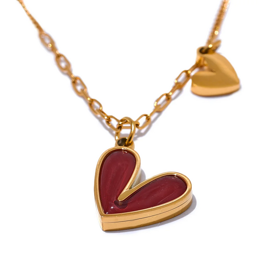 Red enamel white natural shell heart pendant necklace - product image