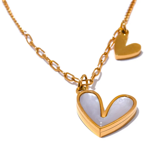 Red enamel white natural shell heart pendant necklace - product image