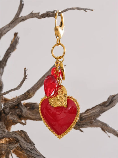 Red glass heart drop key chain for women - product image