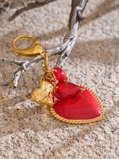 Red glass heart drop key chain for women - product image