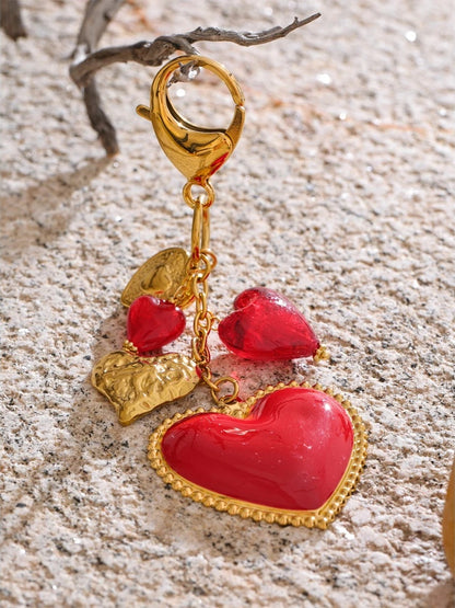 Red glass heart drop key chain for women - product image