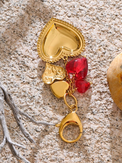 Red glass heart drop key chain for women - product image