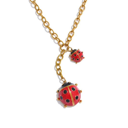 Red insect ladybird chain pendant necklace - product image