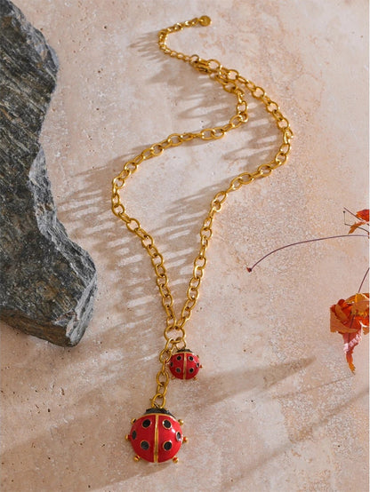 Red insect ladybird chain pendant necklace - product image