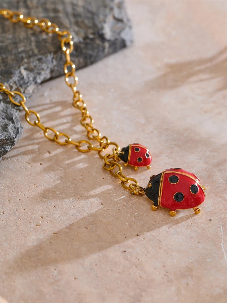 Red insect ladybird chain pendant necklace - product image