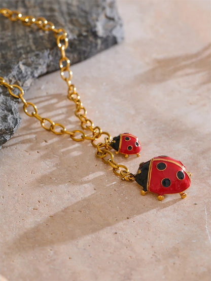 Red insect ladybird chain pendant necklace - product image