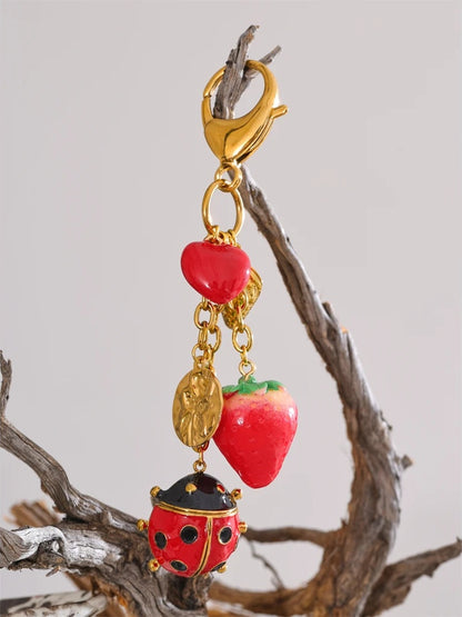 Red ladybird strawberry heart keychain - product image