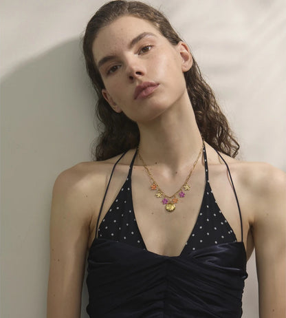 Red purple enamel flower pendant necklace - product image
