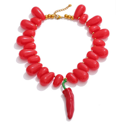 Red resin beads handmade chilli pendant necklace - product image