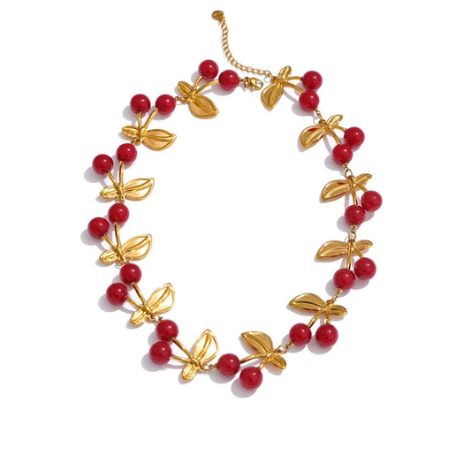 Red resin cherry charm handmade necklace - product image