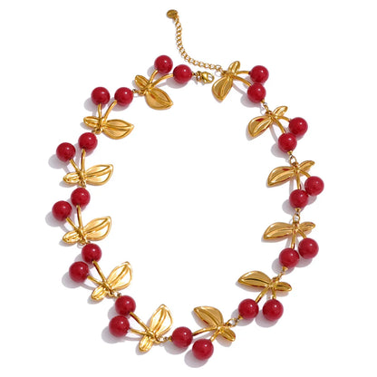 Red resin cherry charm handmade necklace - product image