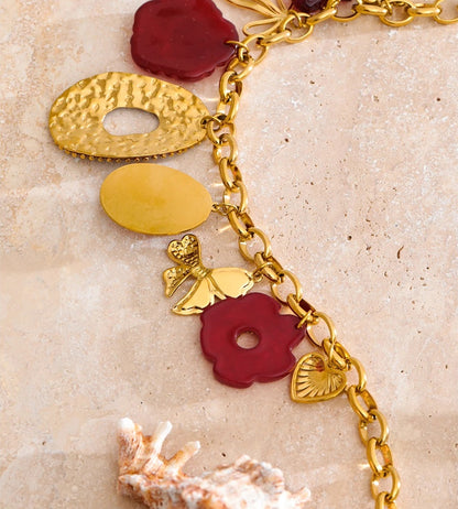 Red resin flower charm pendant necklace - product image