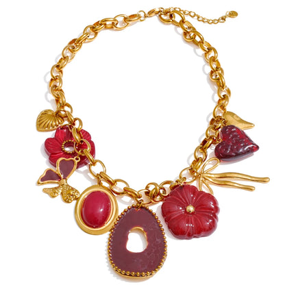 Red resin flower charm pendant necklace - product image