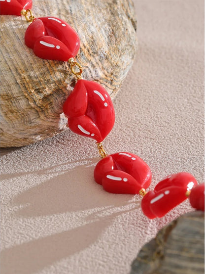 Red resin lips chain pendant necklace - product image