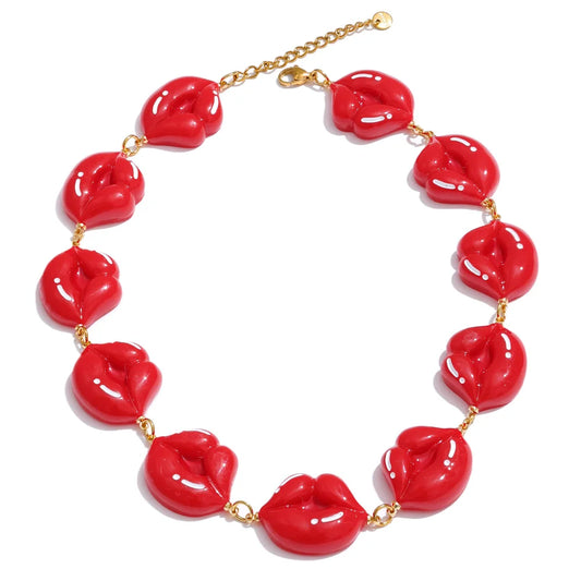 Red resin lips chain pendant necklace - product image
