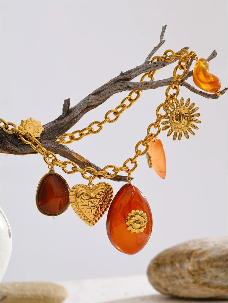 Red resin oval heart sun drop pendant necklace - product image