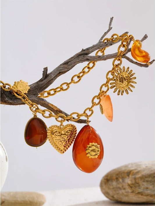 Red resin oval heart sun drop pendant necklace - product image
