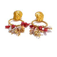 Red Stone Shell Conch Drop Dangle Earrings