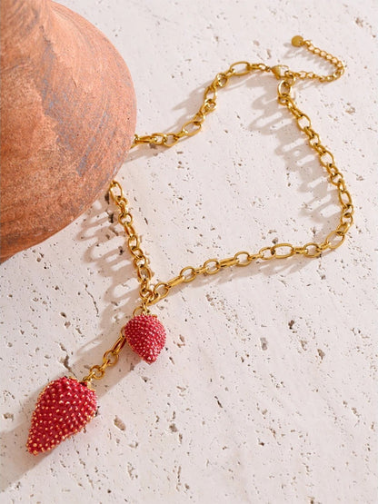 Red strawberry charm pendant necklace women - product image