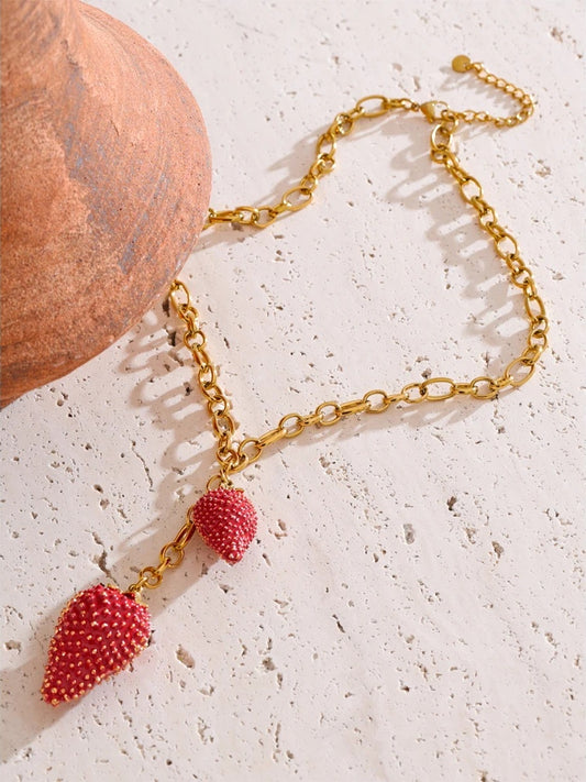 Red strawberry charm pendant necklace women - product image