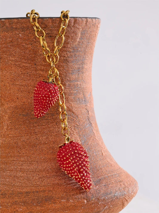 Red strawberry charm pendant necklace women - product image