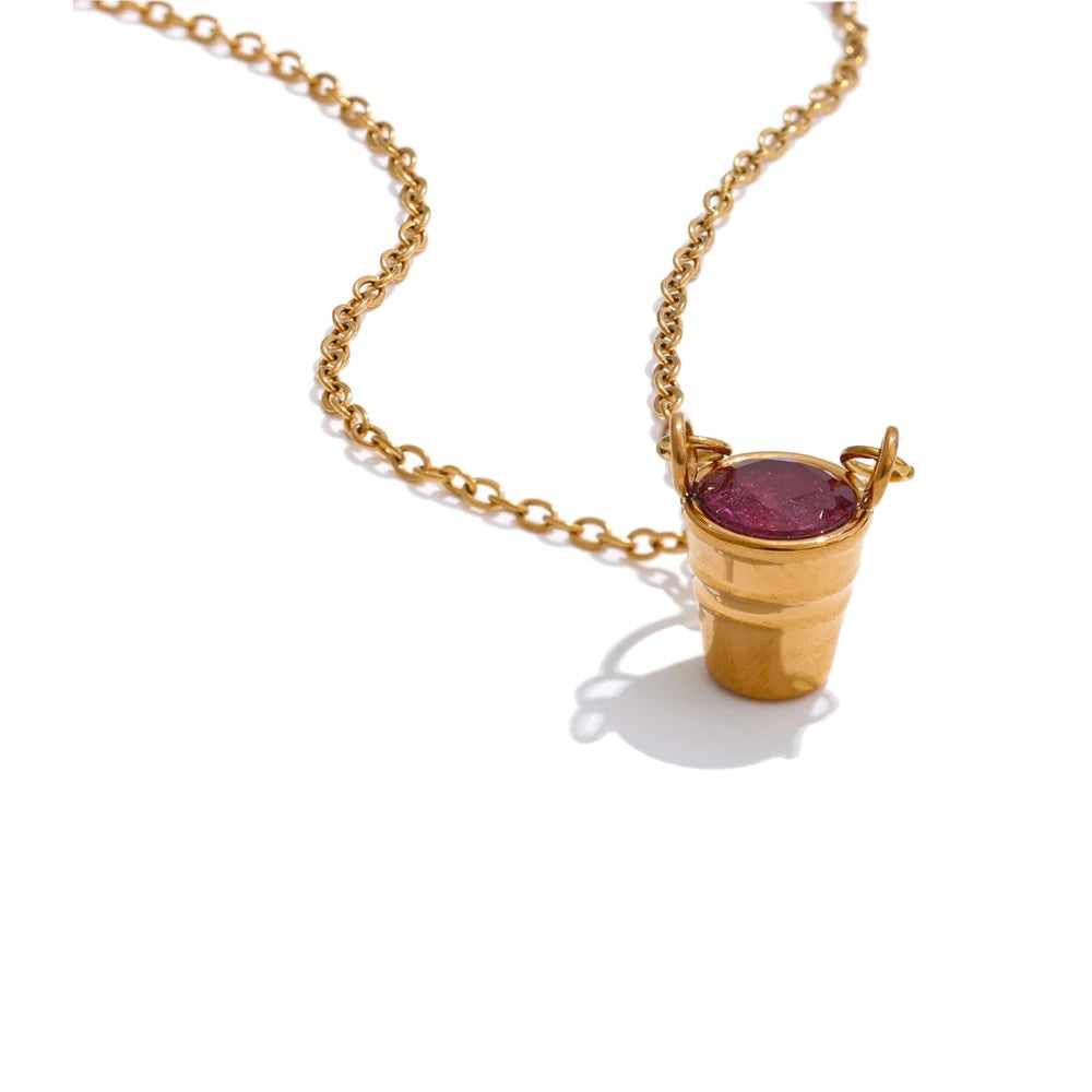 Red zirconia bucket basket pendant necklace - product image