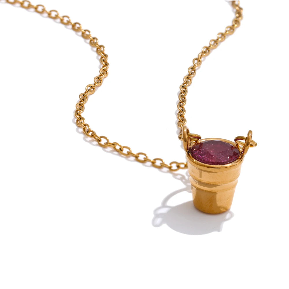 Red zirconia bucket basket pendant necklace - product image