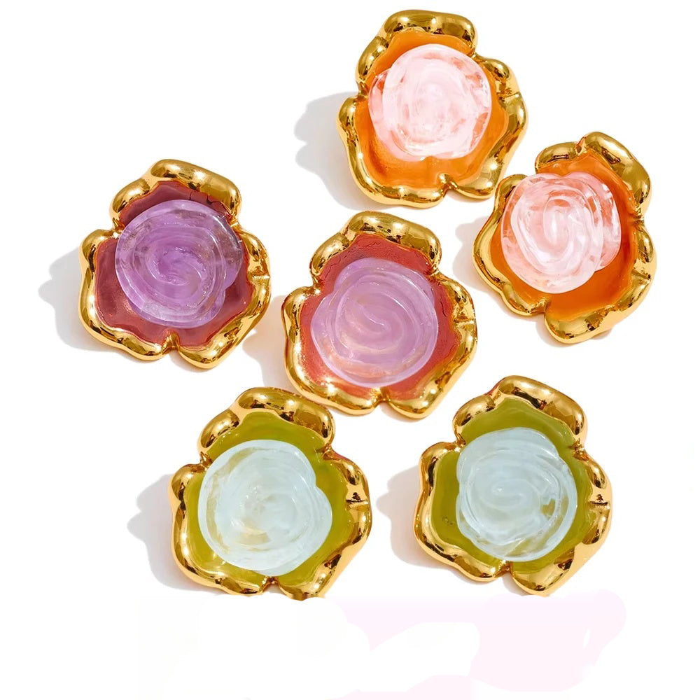 Resin acrylic flower colorful stud earrings - product image