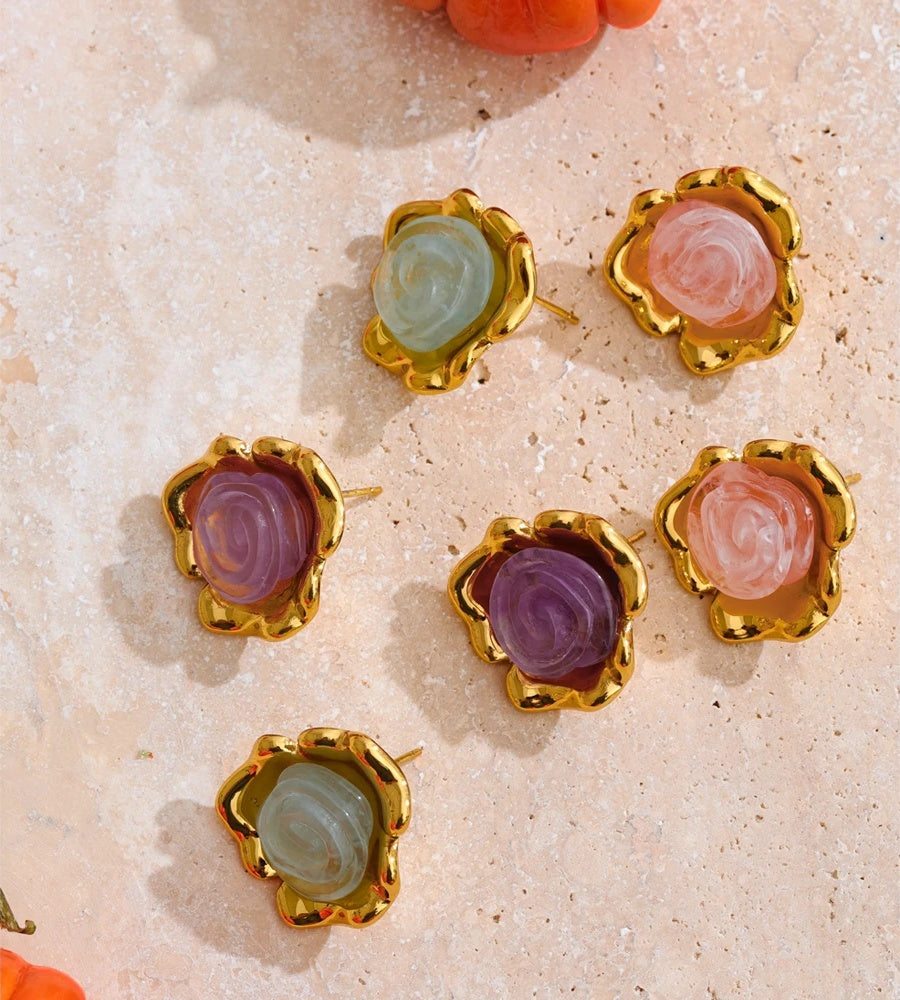 Resin acrylic flower colorful stud earrings - product image