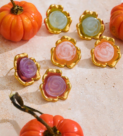 Resin acrylic flower colorful stud earrings - product image