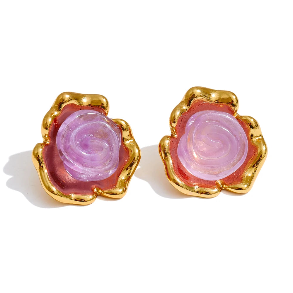 Resin acrylic flower colorful stud earrings - product image