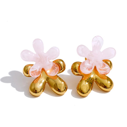 Resin acrylic flower sweet color stud earrings - product image