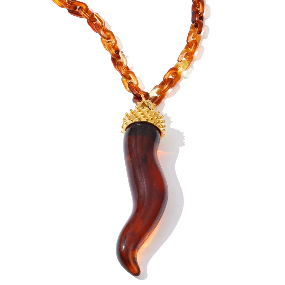 Resin chain chili pendant handmade necklace - product image