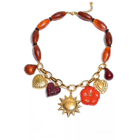 Resin chain heart flower sun pendant necklace - product image