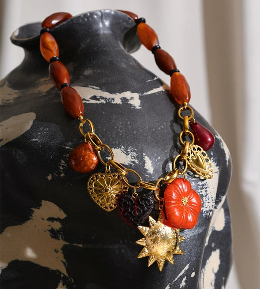 Resin chain heart flower sun pendant necklace - product image