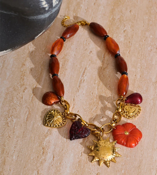 Resin chain heart flower sun pendant necklace - product image