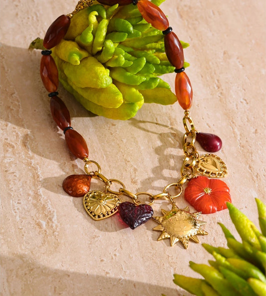 Resin chain heart flower sun pendant necklace - product image