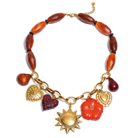 Resin chain heart flower sun pendant necklace - product image