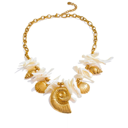 Resin conch shell drop handmade golden color pendant necklace - product image
