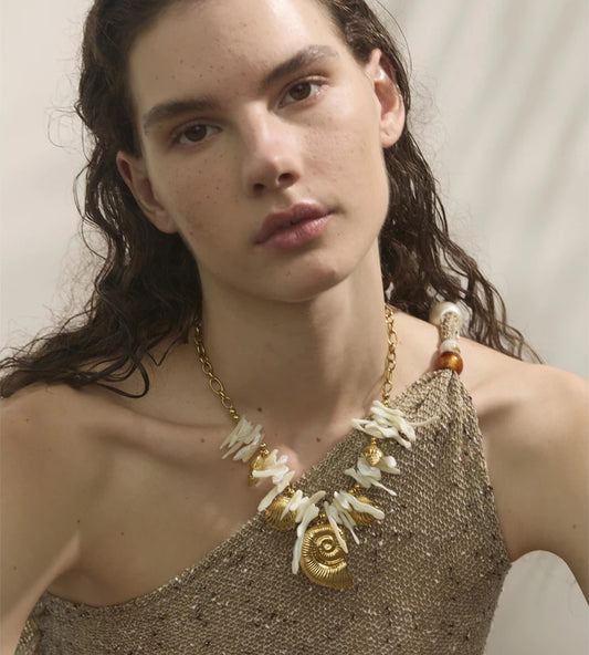 Resin conch shell drop handmade golden color pendant necklace - product image
