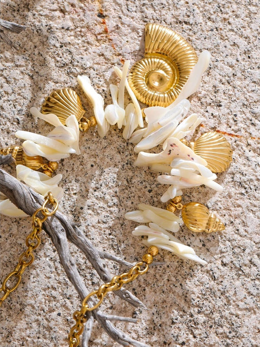 Resin conch shell drop handmade golden color pendant necklace - product image