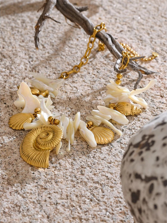 Resin conch shell drop handmade golden color pendant necklace - product image