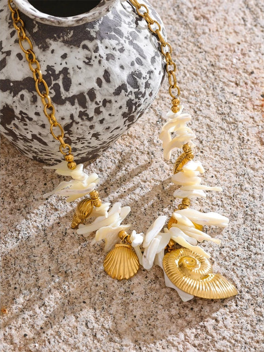 Resin conch shell drop handmade golden color pendant necklace - product image