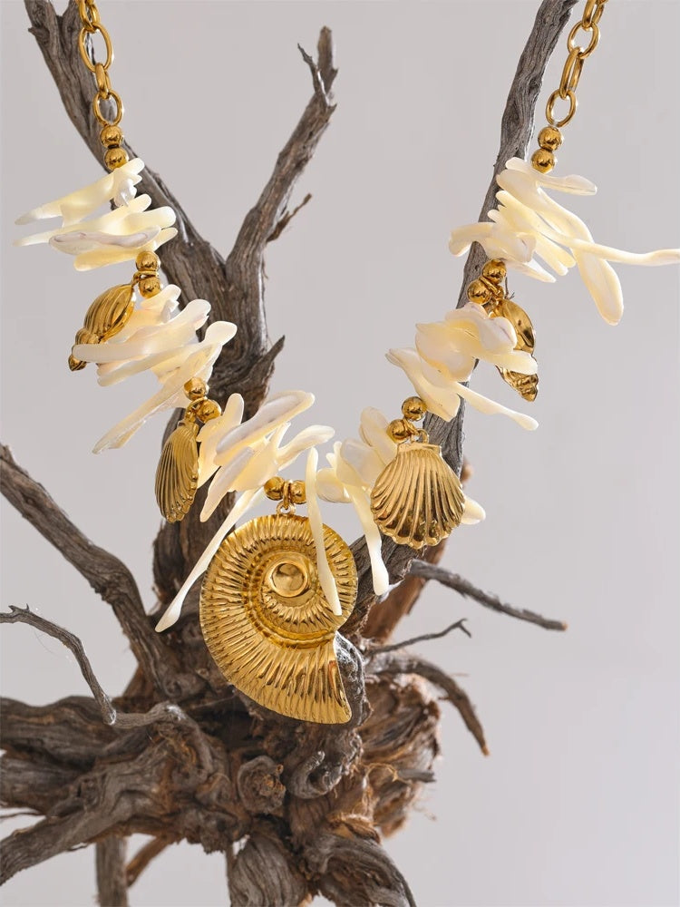 Resin conch shell drop handmade golden color pendant necklace - product image