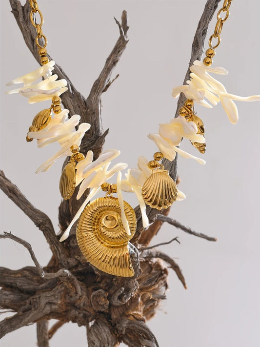 Resin conch shell drop handmade golden color pendant necklace - product image